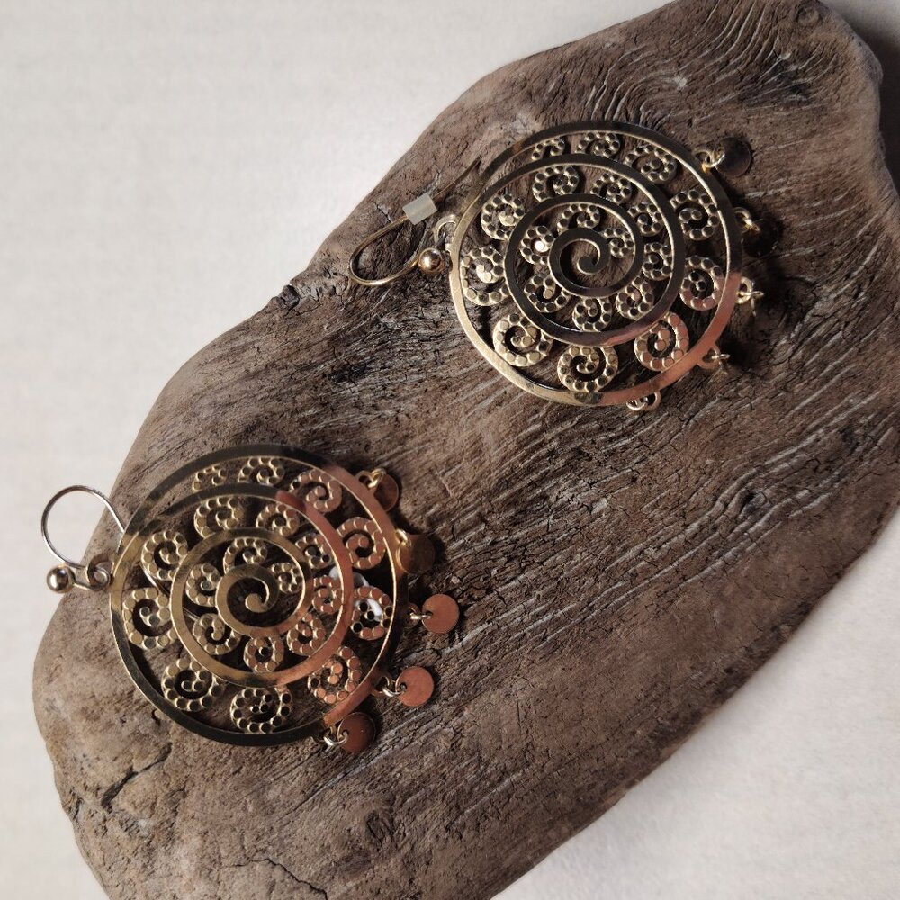 Solid 14k Gold Scrolled Dangle Earrings